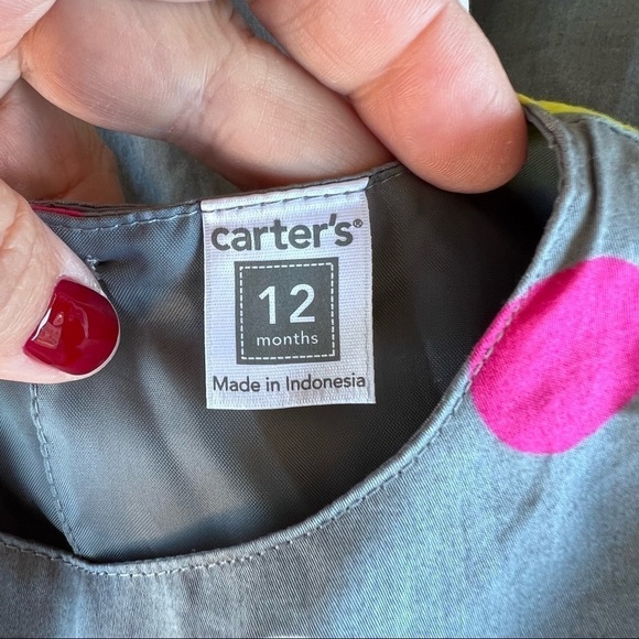 Carter’s Dress Me Up Polka Dot Dress Baby 12 Months Gray Pink Sash Bow Tulle NWT - Picture 8 of 9